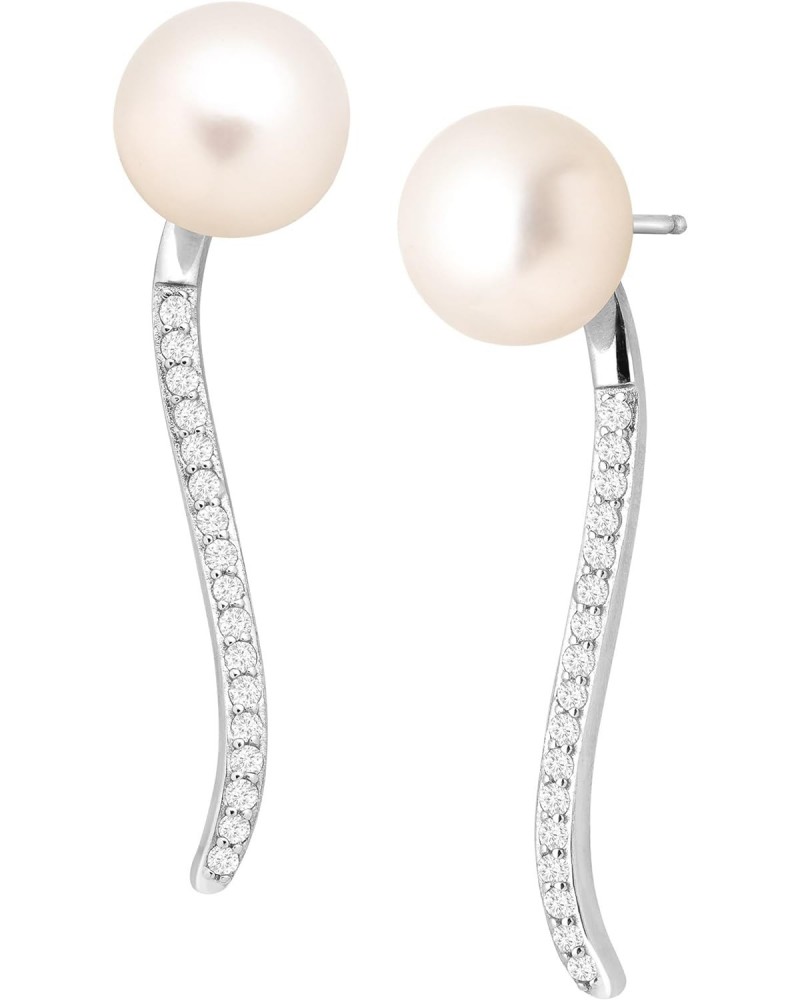 Freshwater Pearl Convertible Drop Earrings with Cubic Zirconia in Sterling Silver $21.82 Earrings