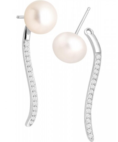 Freshwater Pearl Convertible Drop Earrings with Cubic Zirconia in Sterling Silver $21.82 Earrings