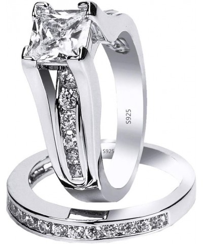 925 Sterling Silver Cubic Zirconia Princess Cut Women's Wedding Engagement Bridal Ring Set $17.22 Sets