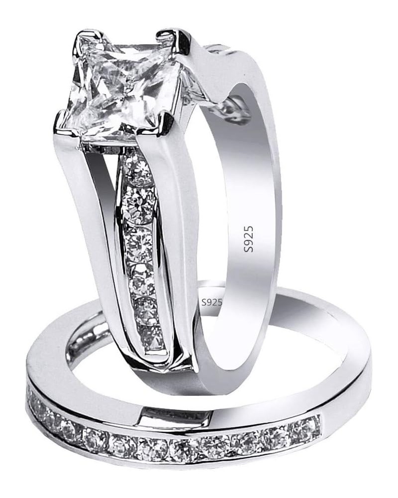 925 Sterling Silver Cubic Zirconia Princess Cut Women's Wedding Engagement Bridal Ring Set $17.22 Sets