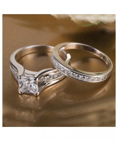 925 Sterling Silver Cubic Zirconia Princess Cut Women's Wedding Engagement Bridal Ring Set $17.22 Sets