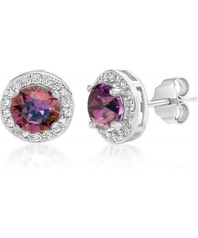 Sterling Silver Round Halo Stud Earrings for Women made with Faceted Crystals Crystal Imitation Birthstone June $10.90 Earrings