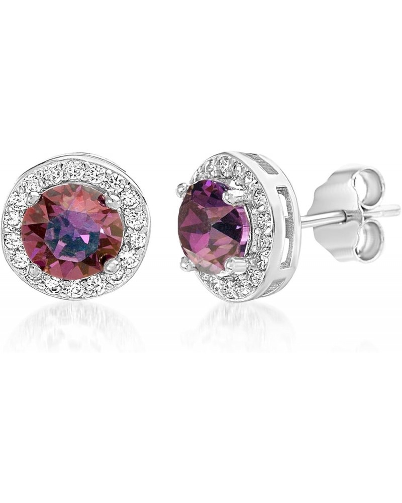 Sterling Silver Round Halo Stud Earrings for Women made with Faceted Crystals Crystal Imitation Birthstone June $10.90 Earrings