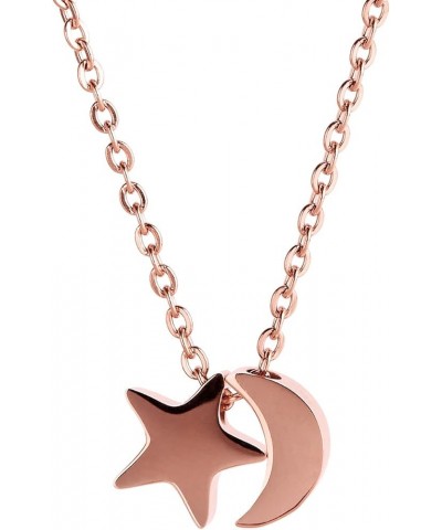 Stainless Steel Women Crescent Moon and Star Lucky Pendant Necklace Choose Colors Rose gold Star and Moon $7.74 Necklaces