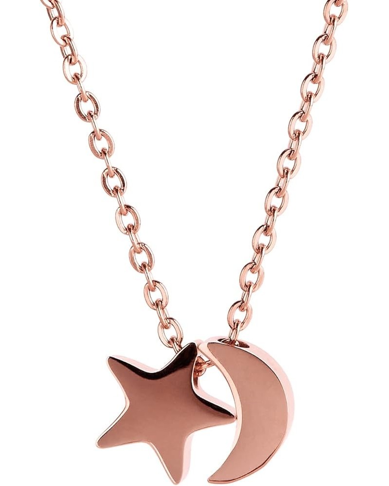 Stainless Steel Women Crescent Moon and Star Lucky Pendant Necklace Choose Colors Rose gold Star and Moon $7.74 Necklaces