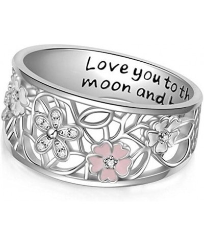 Love you to the moon and back- Creative Ring Lettering Cherry Drilling Blossoms Ring Birthday Wedding Rings for Womens 1PC Ri...