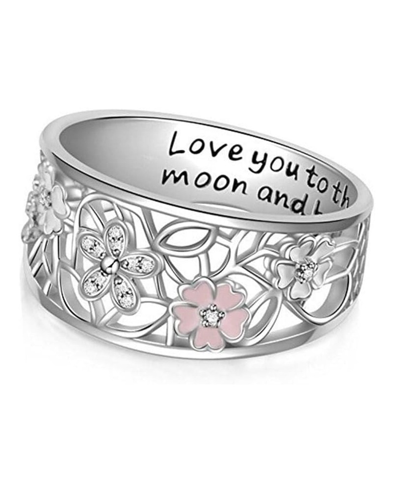 Love you to the moon and back- Creative Ring Lettering Cherry Drilling Blossoms Ring Birthday Wedding Rings for Womens 1PC Ri...