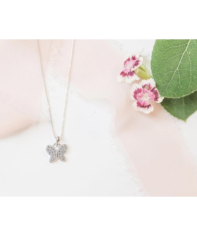 Girl's Sterling Silver Butterfly CZ Birthstone Necklace for Toddlers, Little Girls, Teens, or Women 09-September 16-18 inch $...