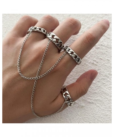 16PCS Chain Rings for Girls,Gothic Punk Chain Finger Ring Set for Women Men,Vintage Silver Emo Rings Cross Butterfly Knuckle ...