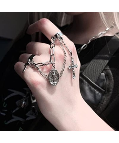 16PCS Chain Rings for Girls,Gothic Punk Chain Finger Ring Set for Women Men,Vintage Silver Emo Rings Cross Butterfly Knuckle ...