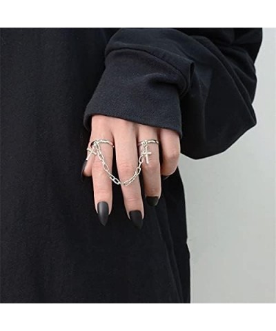 16PCS Chain Rings for Girls,Gothic Punk Chain Finger Ring Set for Women Men,Vintage Silver Emo Rings Cross Butterfly Knuckle ...