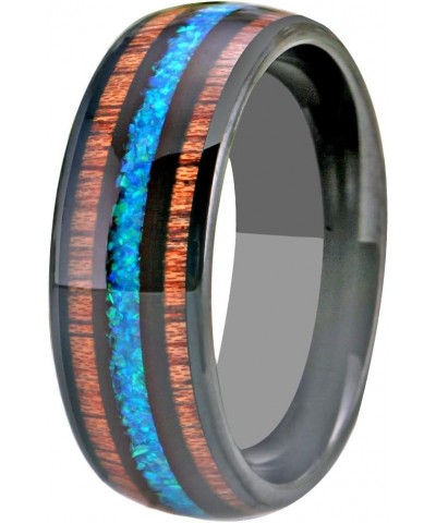 Tungsten Wedding Ring Koa Wood Antler and Real Blue Opal Inlay Vikings Hunting Band - Free Customized Ring Opal & Koa Wood $1...