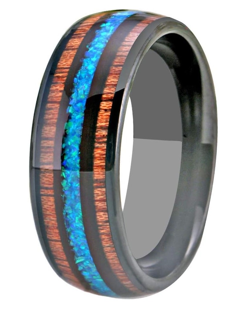 Tungsten Wedding Ring Koa Wood Antler and Real Blue Opal Inlay Vikings Hunting Band - Free Customized Ring Opal & Koa Wood $1...