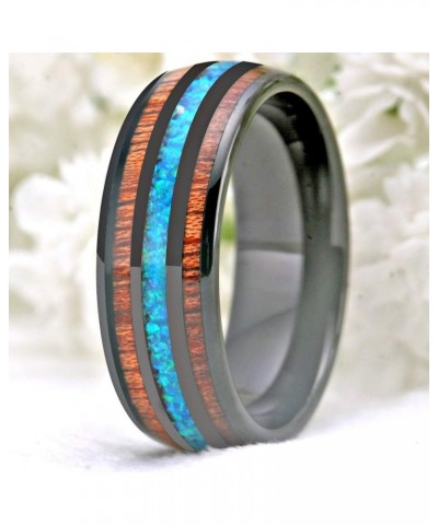 Tungsten Wedding Ring Koa Wood Antler and Real Blue Opal Inlay Vikings Hunting Band - Free Customized Ring Opal & Koa Wood $1...