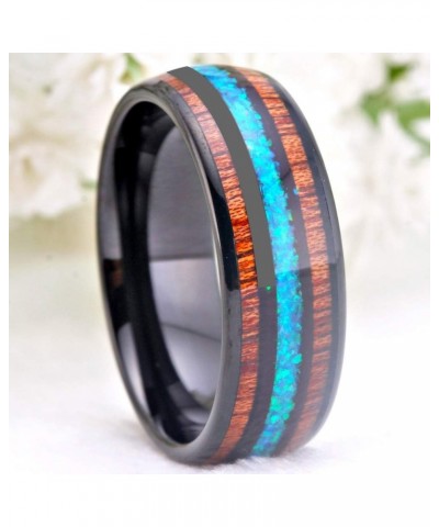 Tungsten Wedding Ring Koa Wood Antler and Real Blue Opal Inlay Vikings Hunting Band - Free Customized Ring Opal & Koa Wood $1...