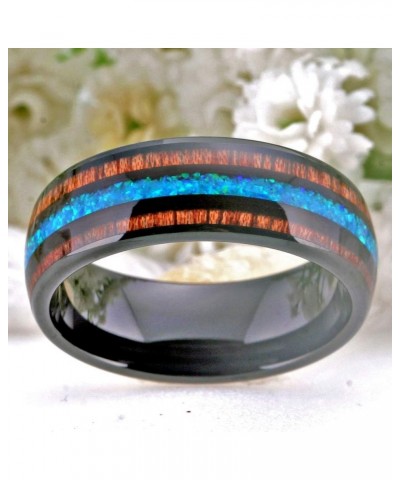 Tungsten Wedding Ring Koa Wood Antler and Real Blue Opal Inlay Vikings Hunting Band - Free Customized Ring Opal & Koa Wood $1...