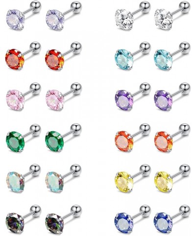 Stainless Steel CZ Stud Earrings for Women Multicolor Cubic Zirconia Earrings Studs Cartilage Helix Earring Stud Set 2MM-6MM ...