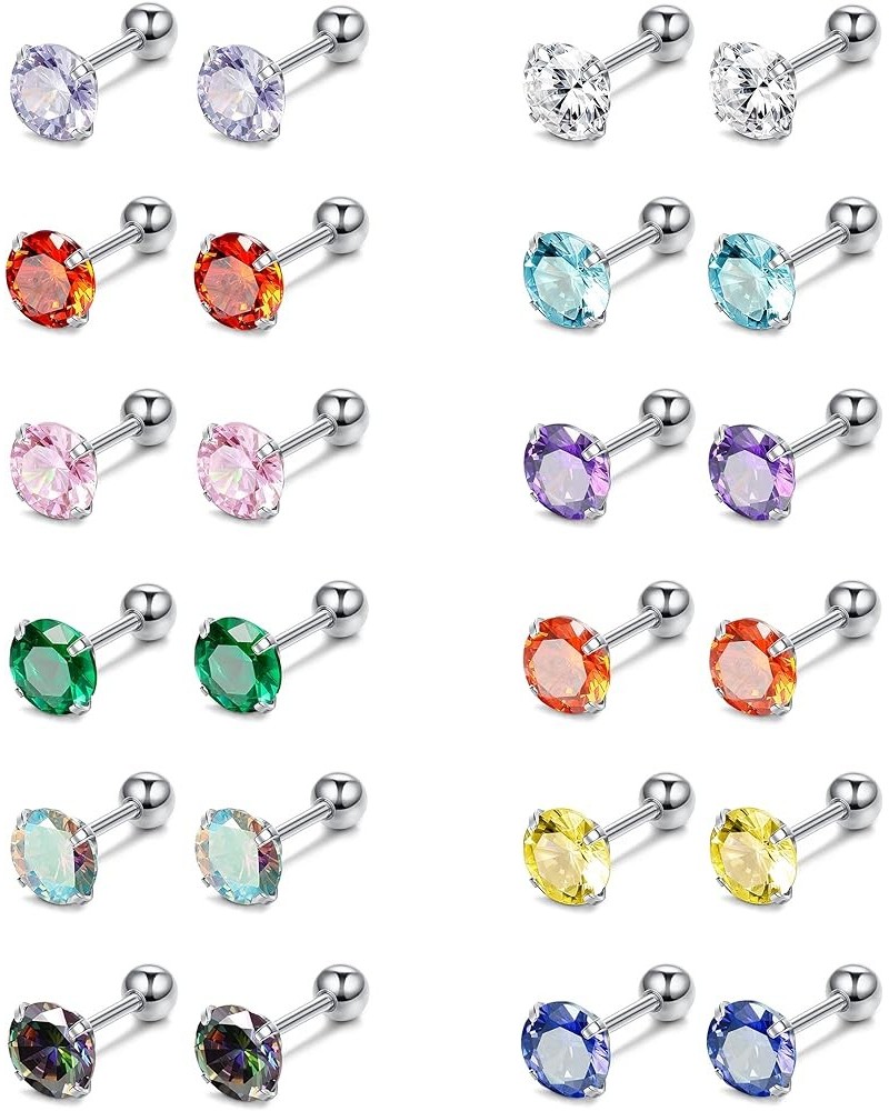 Stainless Steel CZ Stud Earrings for Women Multicolor Cubic Zirconia Earrings Studs Cartilage Helix Earring Stud Set 2MM-6MM ...