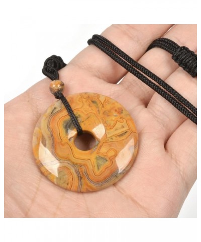 Peace Donut Healing Crystal 40mm Circle Coin Shaped Stone Pendant Adjustable Braided Cord Necklace 28 Inch Crazy Lace Agate $...