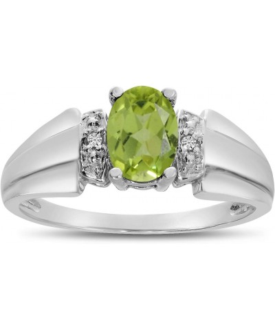 14k White Gold Oval Peridot And Diamond Ring $110.29 Rings