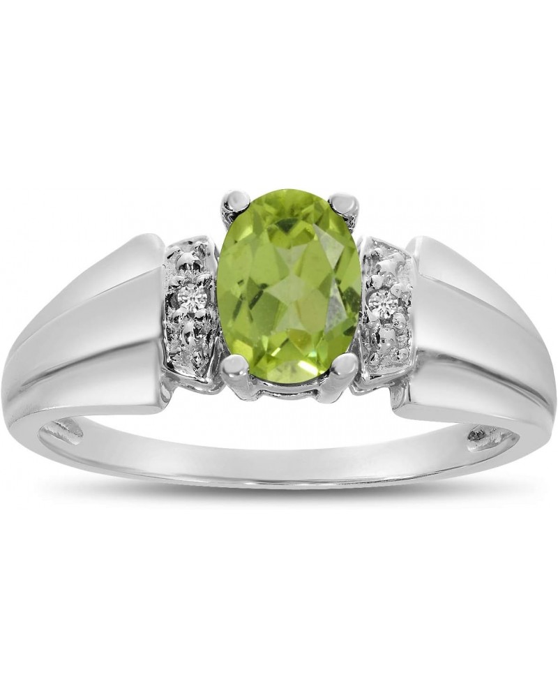 14k White Gold Oval Peridot And Diamond Ring $110.29 Rings