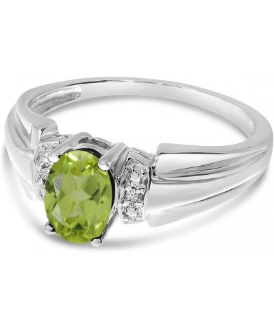 14k White Gold Oval Peridot And Diamond Ring $110.29 Rings