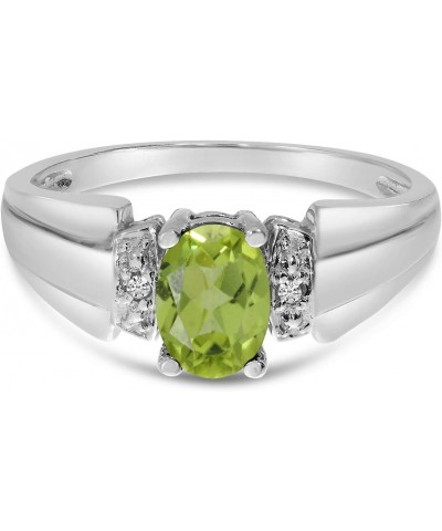 14k White Gold Oval Peridot And Diamond Ring $110.29 Rings