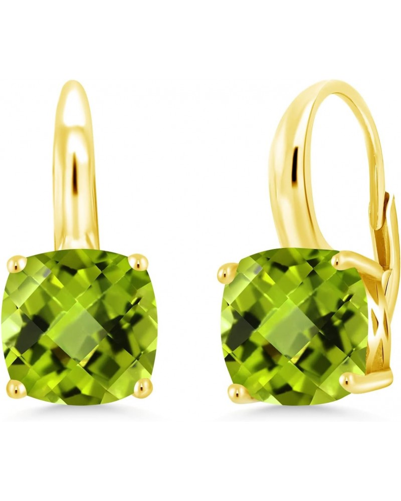 18K Yellow Gold Plated Silver Green Peridot Earrings For Women | 5.00 Cttw | Gemstone Birthstone | Cushion Checkerboard 8MM $...