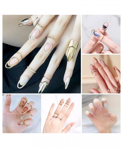 Simple Line Nail Rings Jewelry Trendy Glitter Zircon Finger Tip Rings Aesthetic Open Knuckle Rings for Wedding Nail Decor Sty...