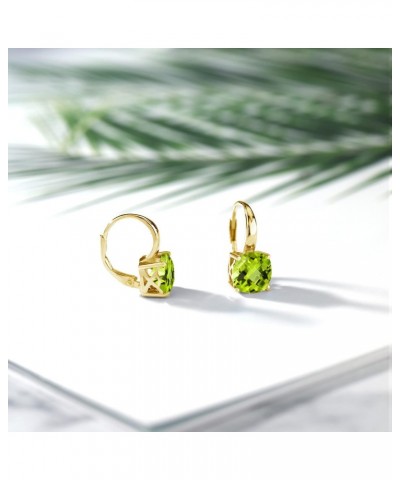 18K Yellow Gold Plated Silver Green Peridot Earrings For Women | 5.00 Cttw | Gemstone Birthstone | Cushion Checkerboard 8MM $...