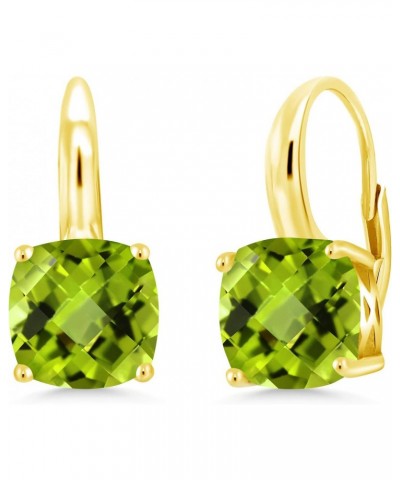 18K Yellow Gold Plated Silver Green Peridot Earrings For Women | 5.00 Cttw | Gemstone Birthstone | Cushion Checkerboard 8MM $...