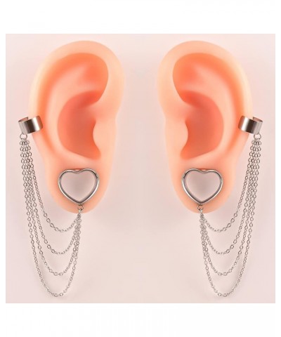 2PCS Fashion Dangle Ear Gauges Tunnels with Chain Hypoallergenic 316L Stainless Steel Lobe Cuff Body Piercing Jewelry 10mm(00...