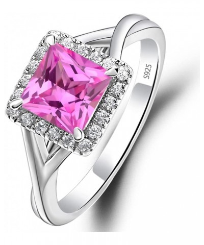 925 Sterling Silver Square Cut 6X6 MM Gemstone Ring Halo Engagement Ring Infinity Wedding Ring Created Pink Sapphire $38.85 O...