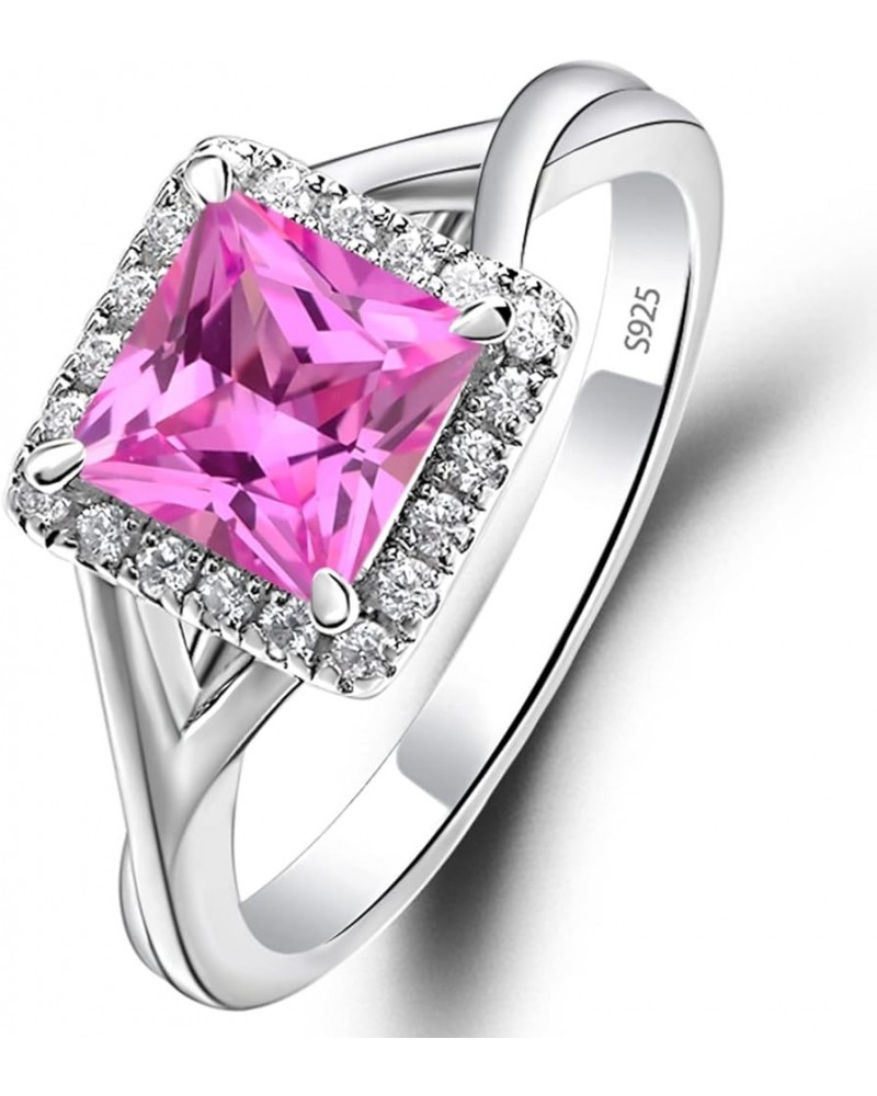 925 Sterling Silver Square Cut 6X6 MM Gemstone Ring Halo Engagement Ring Infinity Wedding Ring Created Pink Sapphire $38.85 O...