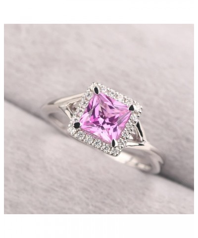 925 Sterling Silver Square Cut 6X6 MM Gemstone Ring Halo Engagement Ring Infinity Wedding Ring Created Pink Sapphire $38.85 O...