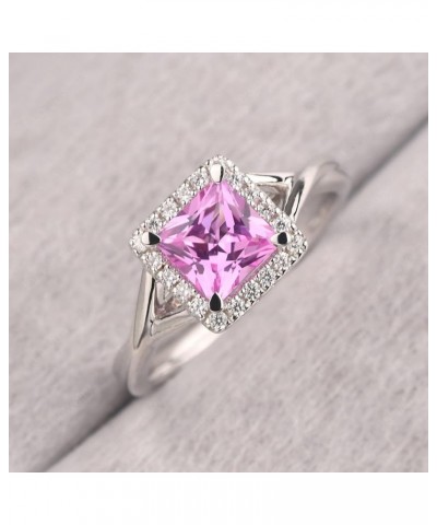 925 Sterling Silver Square Cut 6X6 MM Gemstone Ring Halo Engagement Ring Infinity Wedding Ring Created Pink Sapphire $38.85 O...