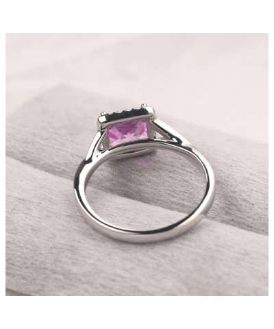 925 Sterling Silver Square Cut 6X6 MM Gemstone Ring Halo Engagement Ring Infinity Wedding Ring Created Pink Sapphire $38.85 O...