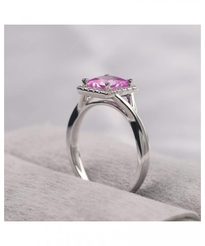 925 Sterling Silver Square Cut 6X6 MM Gemstone Ring Halo Engagement Ring Infinity Wedding Ring Created Pink Sapphire $38.85 O...