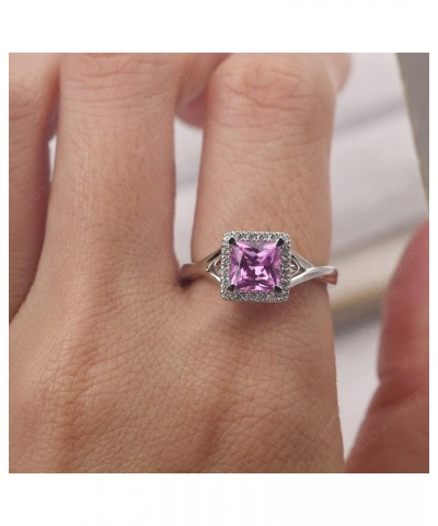 925 Sterling Silver Square Cut 6X6 MM Gemstone Ring Halo Engagement Ring Infinity Wedding Ring Created Pink Sapphire $38.85 O...