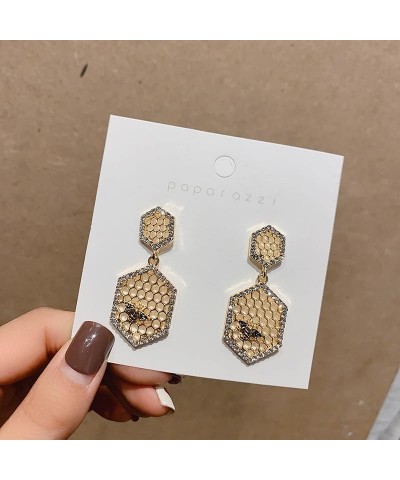 Bee Honeycomb Earrings for Women Simple Geometric Hexagon Honeycomb Beehive Dangle Earrings Dainty Bee Earrings Honeycomb Jew...