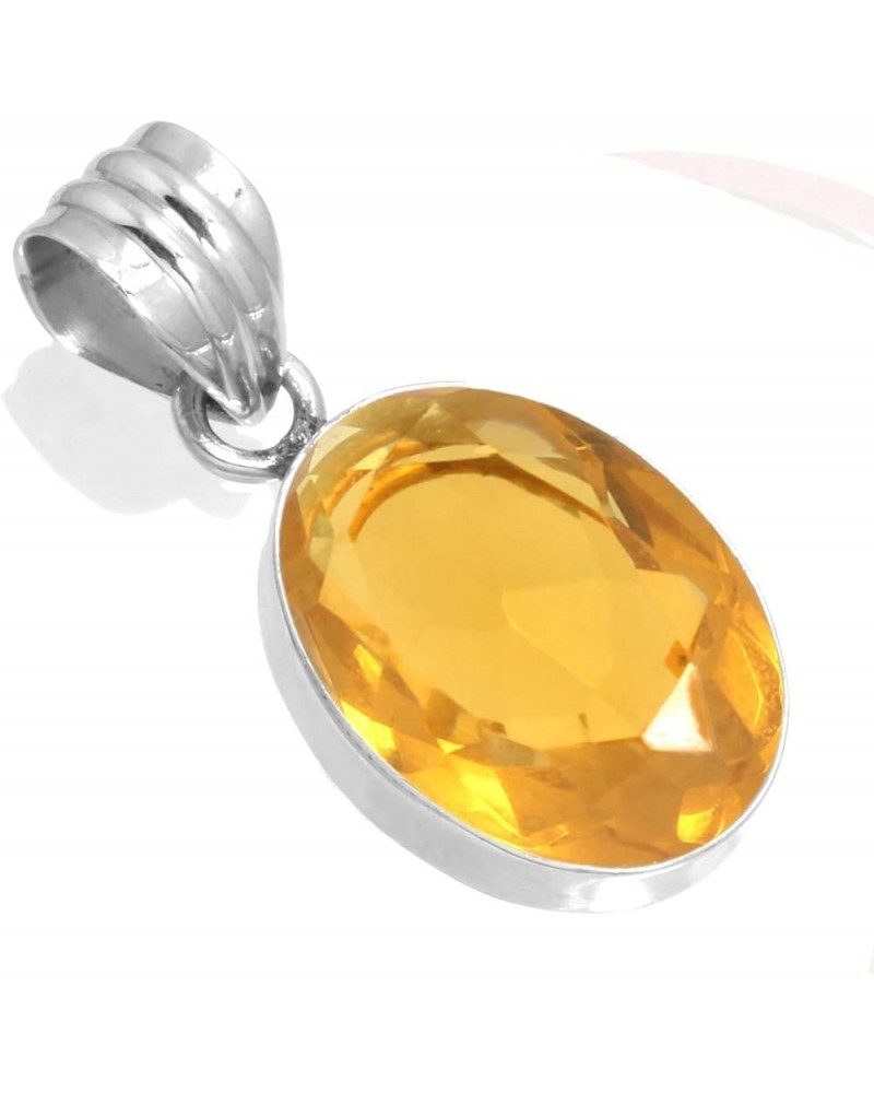 925 Sterling Silver Handmade Pendant for Women 12x16 Oval Gemstone Boho Silver Jewelry for Gift (99531_P) Citrine Quartz $18....