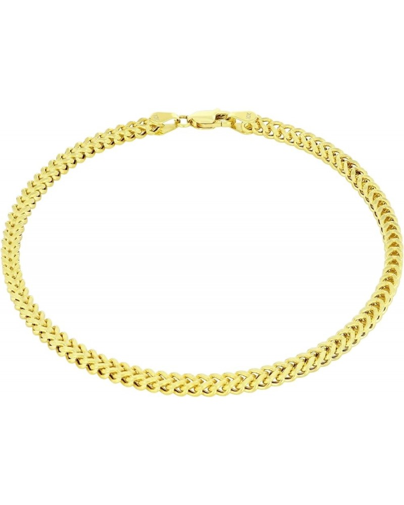 10k Yellow Gold 3mm Franco Chain Box Square Wheat Bracelet, Jewelry Lobster Clasp 7" 7.5" 8" 8.5" 9 7.5 Inches $94.77 Bracelets