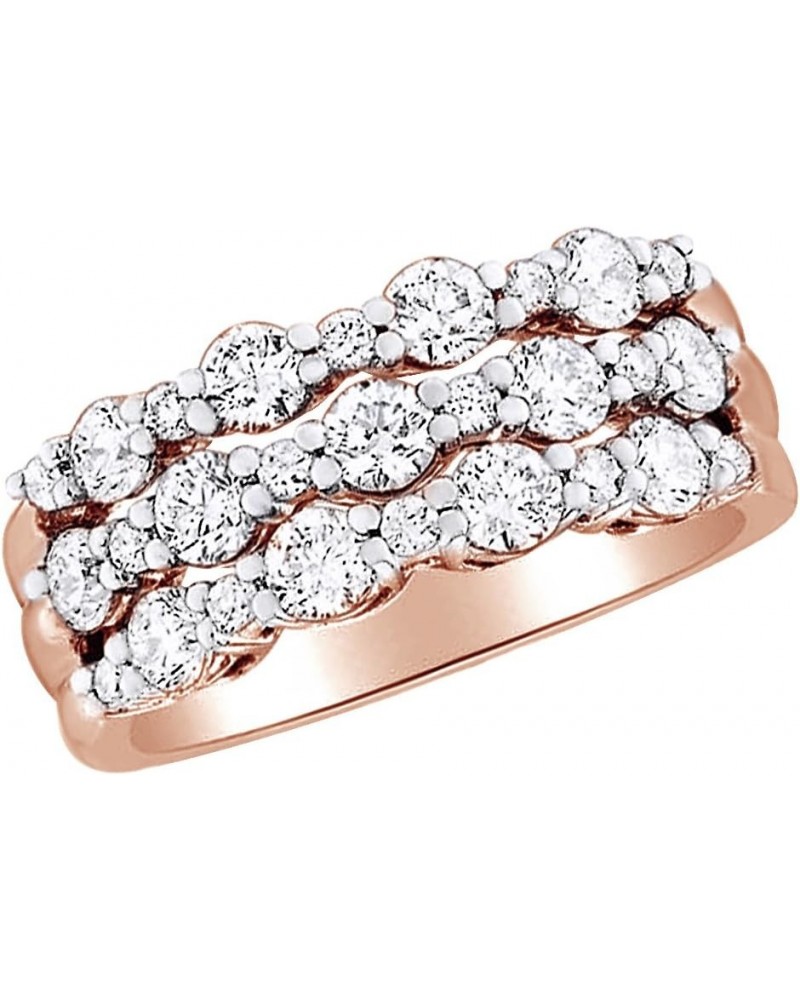 Round Cut Cubic Zirconia Three Row Anniversary Band Ring in 14k Gold Over Sterling Silver (1.46 Cttw) Rose-gold-plated-silver...