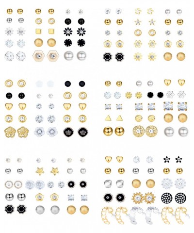 92 Pairs Small Stud Earrings Set for Women Men Simple Triangle Circle Ball Earrings Stud Black Silver Gold Pearl Rhinestone C...