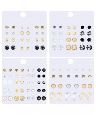 92 Pairs Small Stud Earrings Set for Women Men Simple Triangle Circle Ball Earrings Stud Black Silver Gold Pearl Rhinestone C...