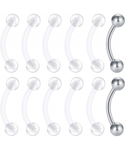 16G Clear Bioflex Acrylic Curved Barbell Eyebrow Rings Snake Eyes Tongue Belly Ring Mix Color CZ Piercing Retainer Style D $8...