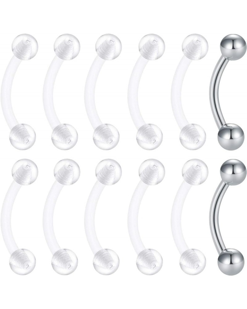 16G Clear Bioflex Acrylic Curved Barbell Eyebrow Rings Snake Eyes Tongue Belly Ring Mix Color CZ Piercing Retainer Style D $8...