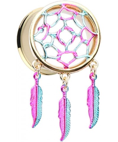 Golden Dreamcatcher Feather Dangle Ear Gauge WildKlass Plug 7/8" (22mm) $13.76 Body Jewelry