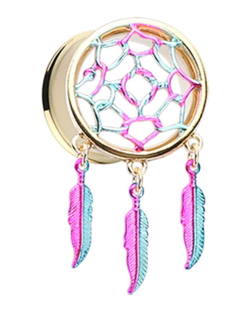 Golden Dreamcatcher Feather Dangle Ear Gauge WildKlass Plug 7/8" (22mm) $13.76 Body Jewelry