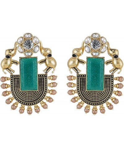 Traditional Silver Gold Oxidised Large Studs German Silver Jhumka Combo Chand Baliyan Earrings Set for Women Gold Green $10.0...